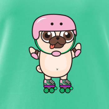 Mops a kolieskové korčule