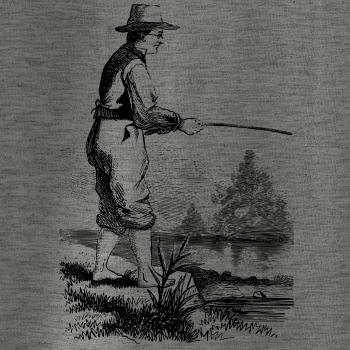 Kreslený rybár s vytiahnutými nohavicami