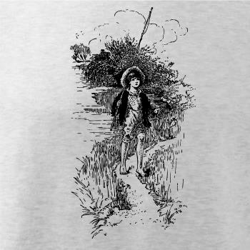 Kreslený chlapec s prútom