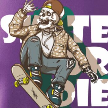 Skull riding skateboard