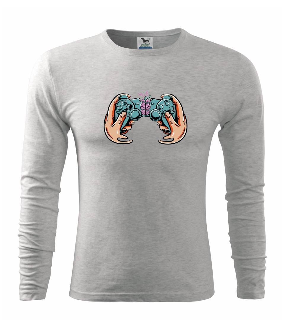 Tričká pre ajťákov - Gamer - mozog v gamepade - Tričko s dlhým rukávom FIT-T long sleeve