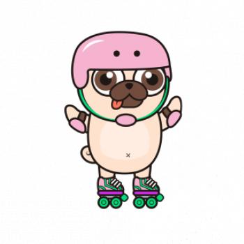 Mops a kolieskové korčule