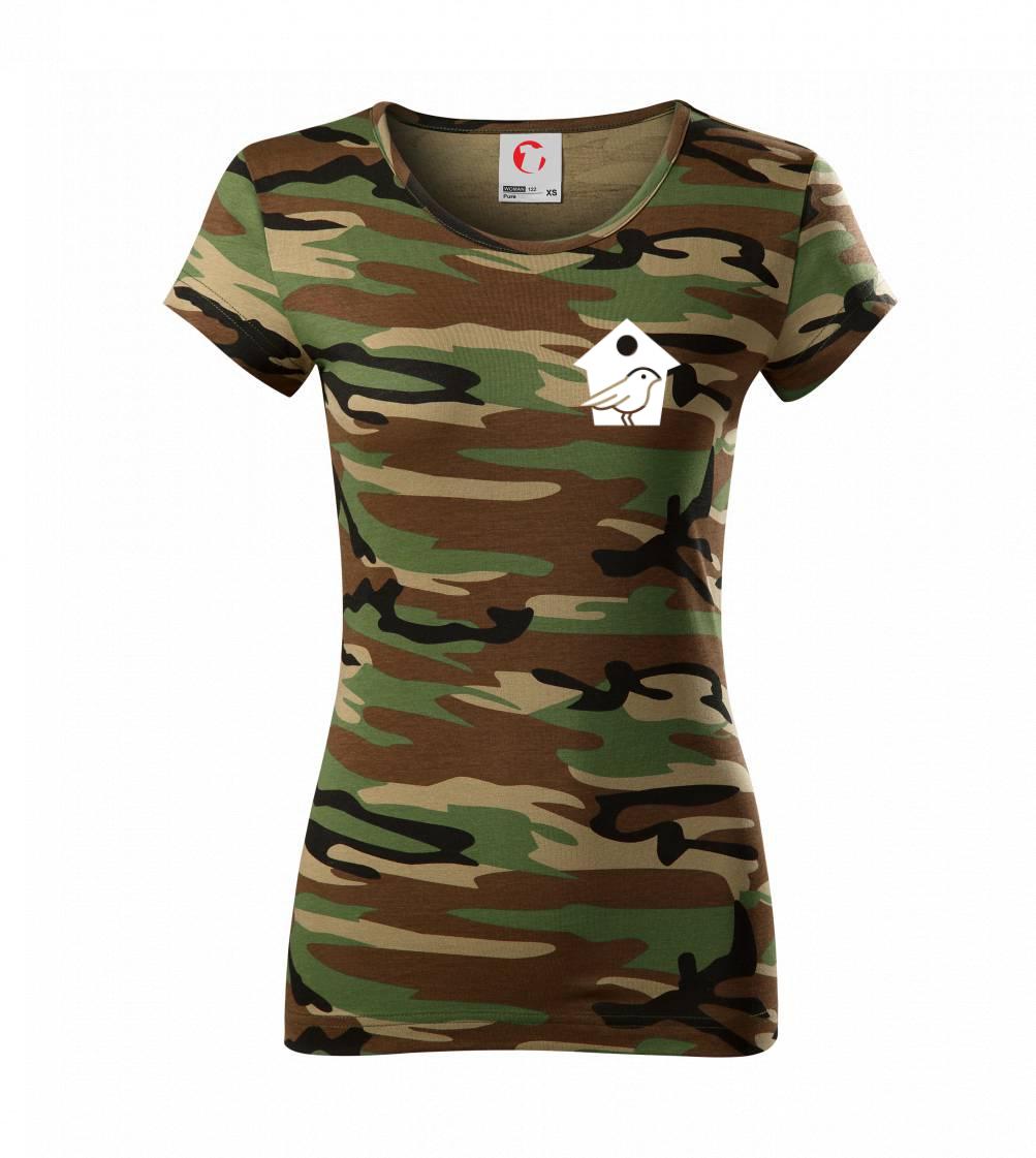 Tričká na chalupu - Vtáčia búdka - Dámske maskáčové tričko