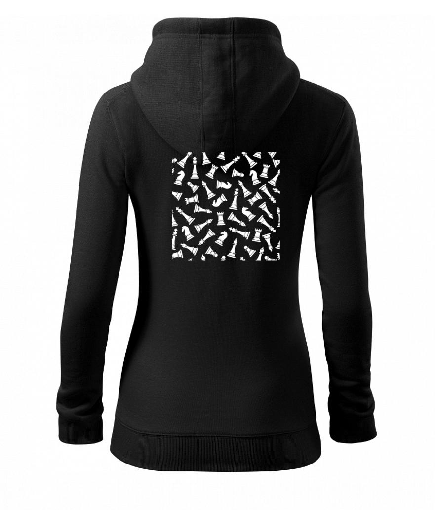 Tričká a mikiny so spoločenskými hrami  - Šachové figúrky vo štvorci - Mikina dámska trendy zipper s kapucňou