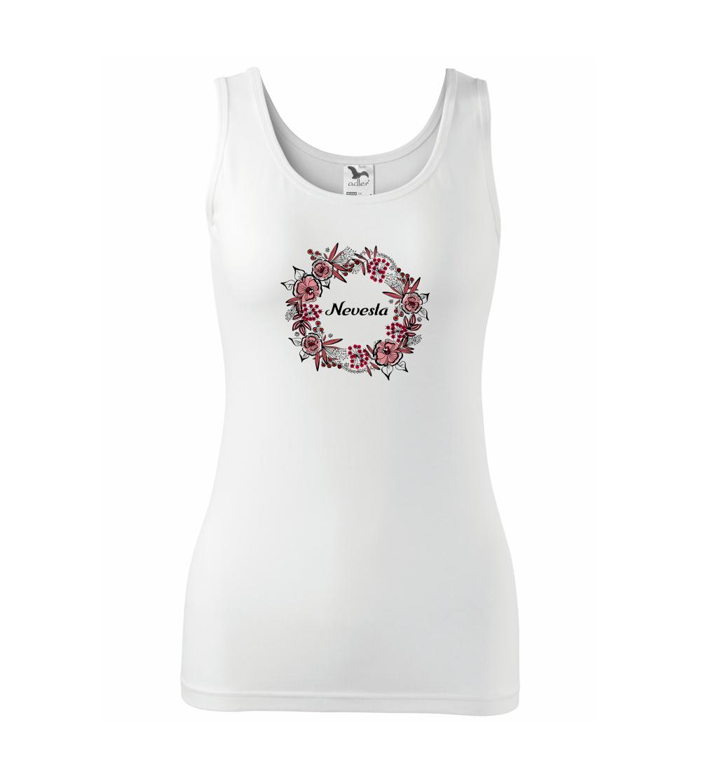 Svadobné tričká - Ženích a nevesta - kvetinový venček (Pecka design) - Dámske tielko