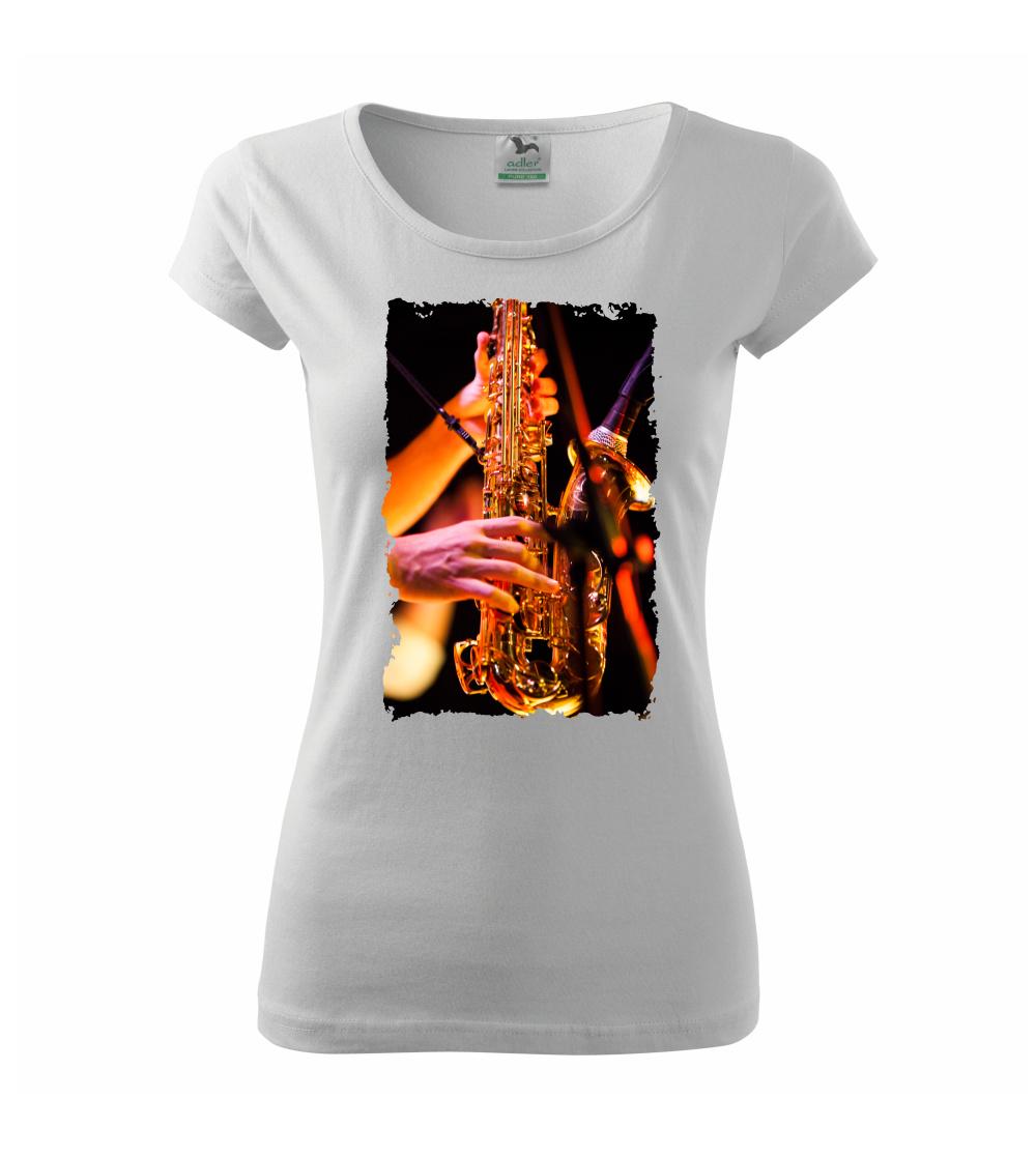 Hudobné tričká - Saxofón fotka - Dámske tričko Pure