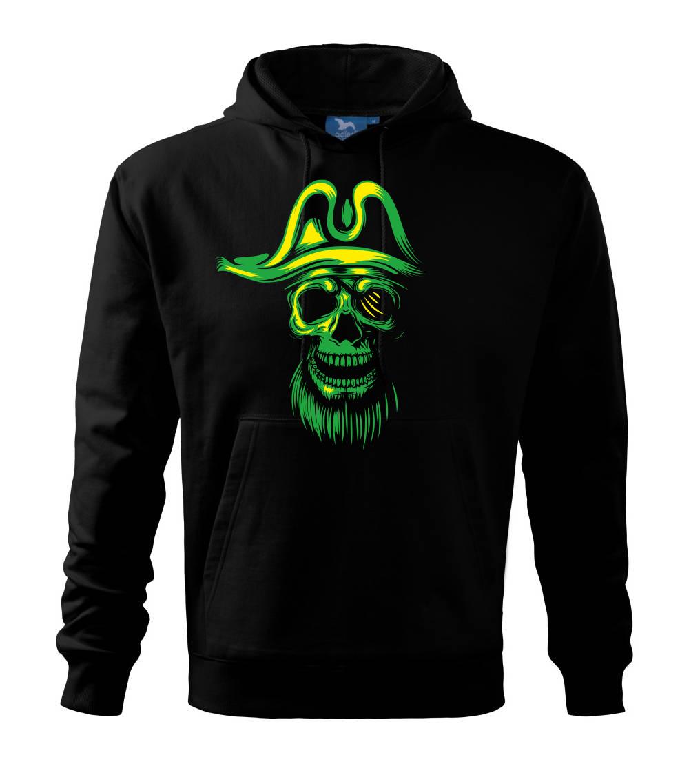 Grafické tričká - Green Pirate skull - Mikina pánska Cape s kapucňou
