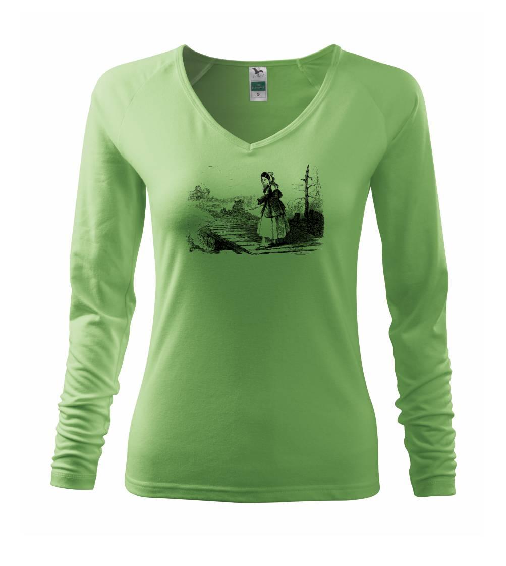 Tričká pre rybárov s potlačou - Kreslené dievča na rybách - Tričko dámske Elegance