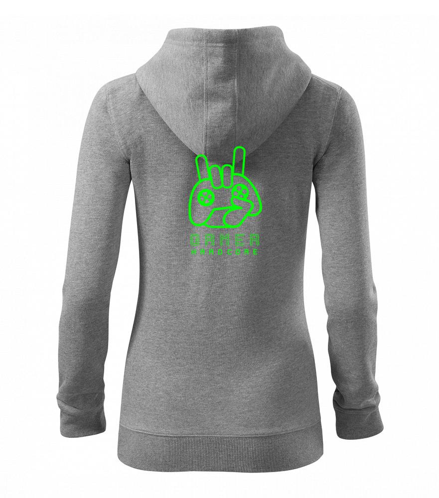 Tričká pre ajťákov - Hardcore gamer - ruka - zelená - Mikina dámska trendy zipper s kapucňou