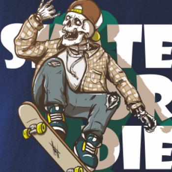Skull riding skateboard
