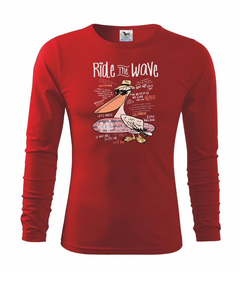 Tričko s motívmi vtákov - Ride the wave pelikán - Tričko detské Long Sleeve