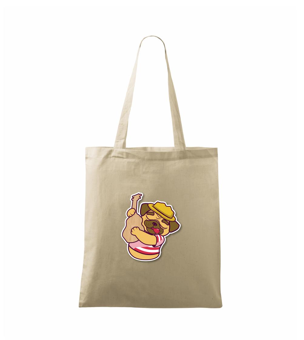 Mops na tričku - Mops a gitara - Taška bavlnená