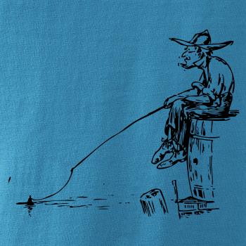 Kreslený rybár na pni