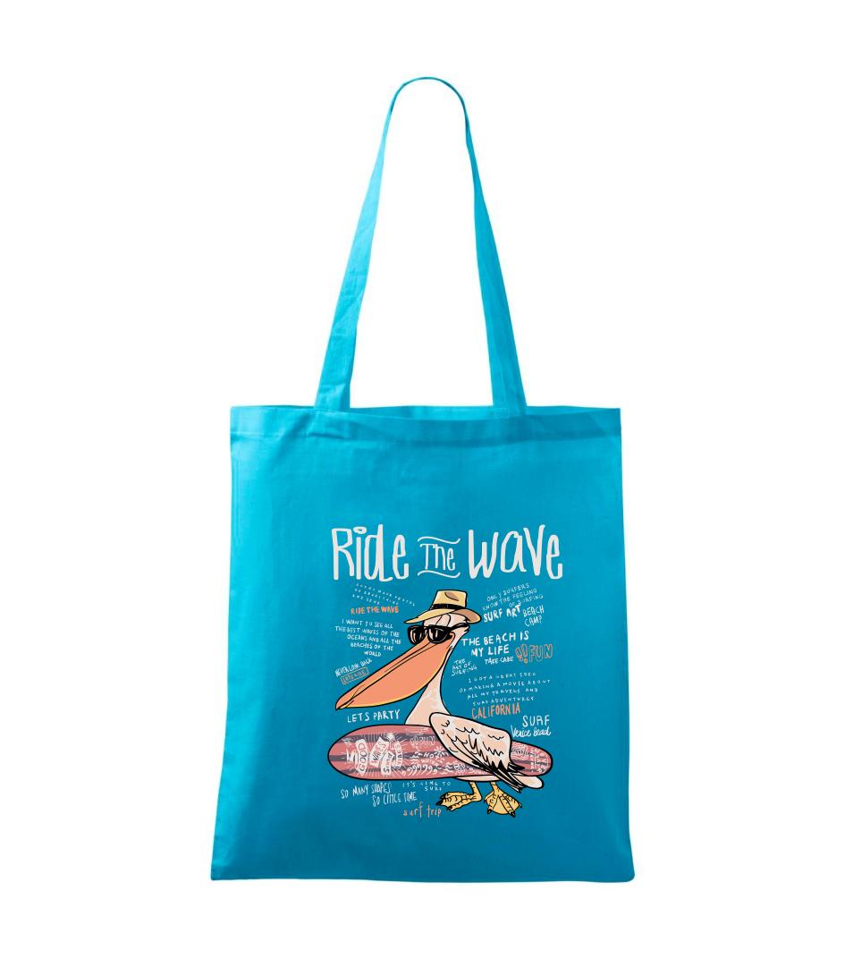 Tričko s motívmi vtákov - Ride the wave pelikán - Taška bavlnená