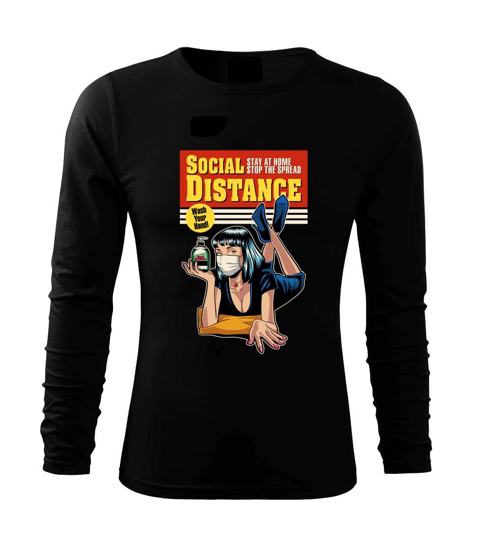 Corona social distance plagát - Tričko s dlhým rukávom FIT-T long sleeve