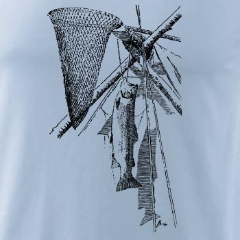 Kreslený podberák a chytená ryba