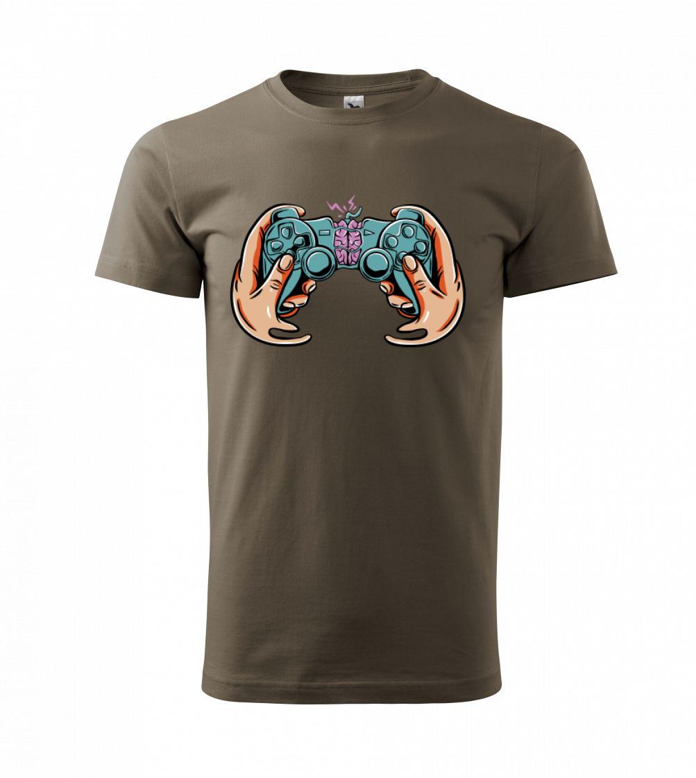 Tričká pre ajťákov - Gamer - mozog v gamepade - Tričko extra veľké  (5-8XL)