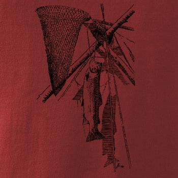 Kreslený podberák a chytená ryba