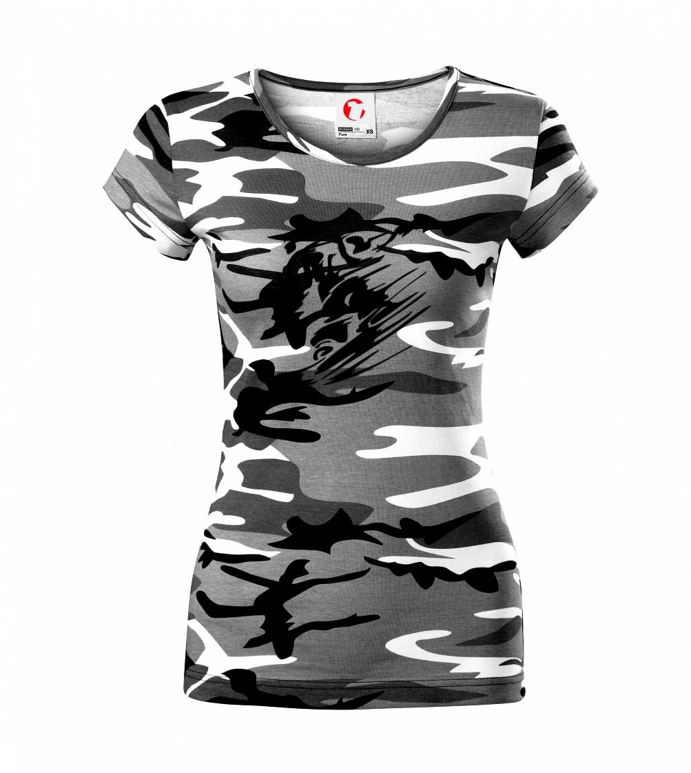 Lyže a Snowboard - Rychlý snowboardista - Dámske maskáčové tričko