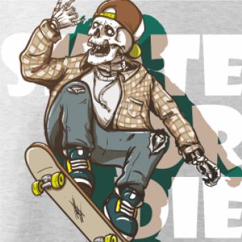 Skull riding skateboard