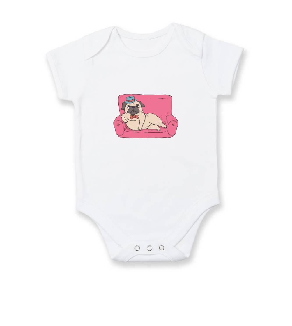 Mops na tričku - Mops na gauči - Body dojčenské s krátkym rukávom