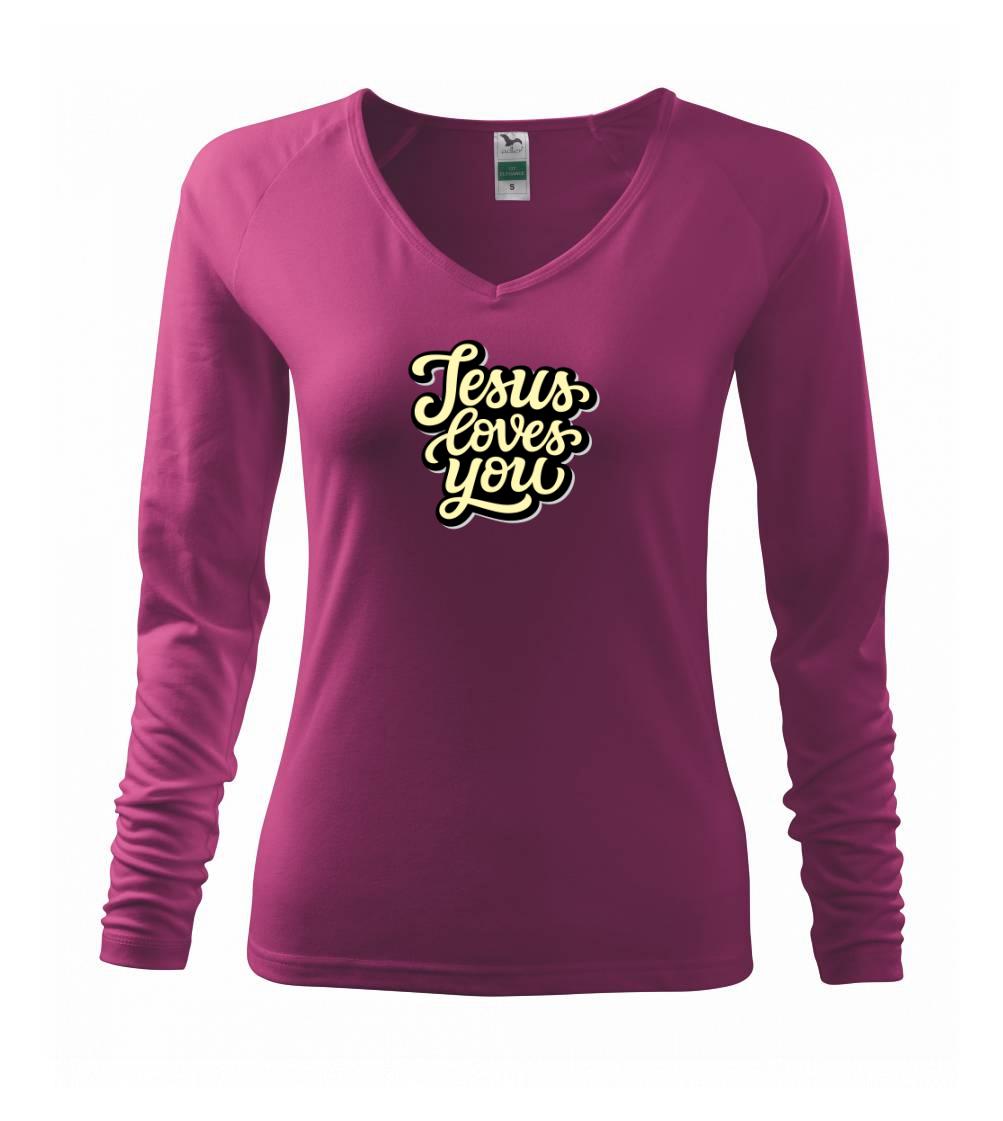 Jesus loves you - písané písmo - Tričko dámske Elegance