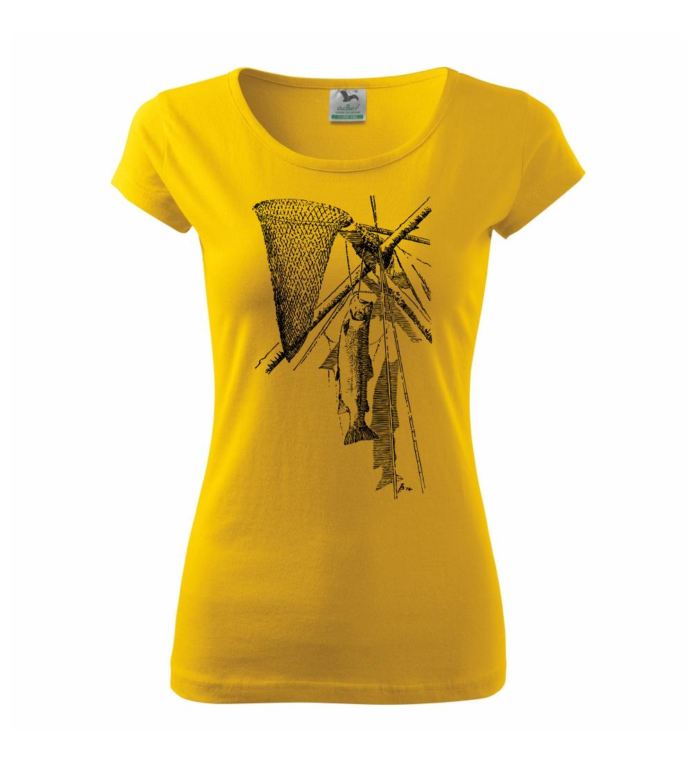 Kreslený podberák a chytená ryba