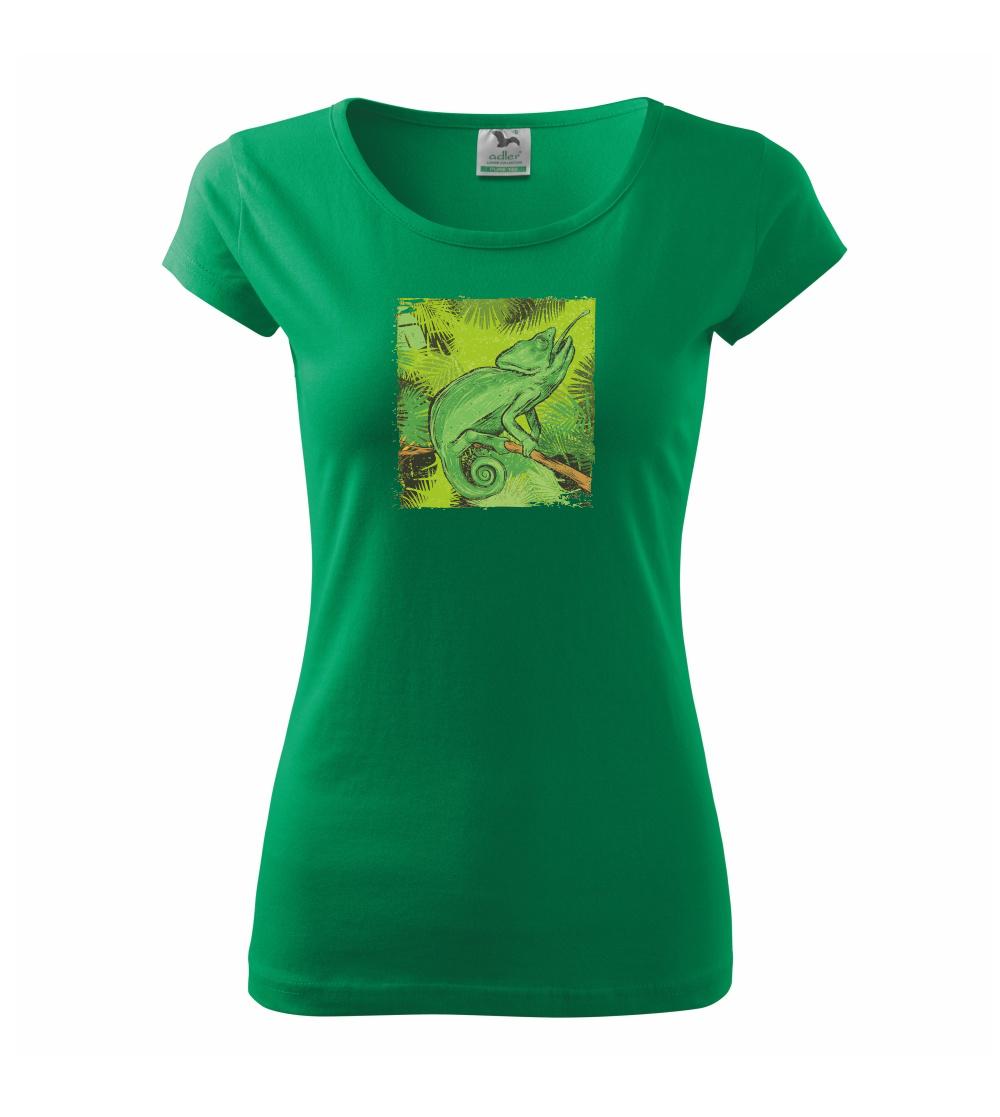 Tričká so zvieratami - Chameleon na vetve - Dámske tričko Pure