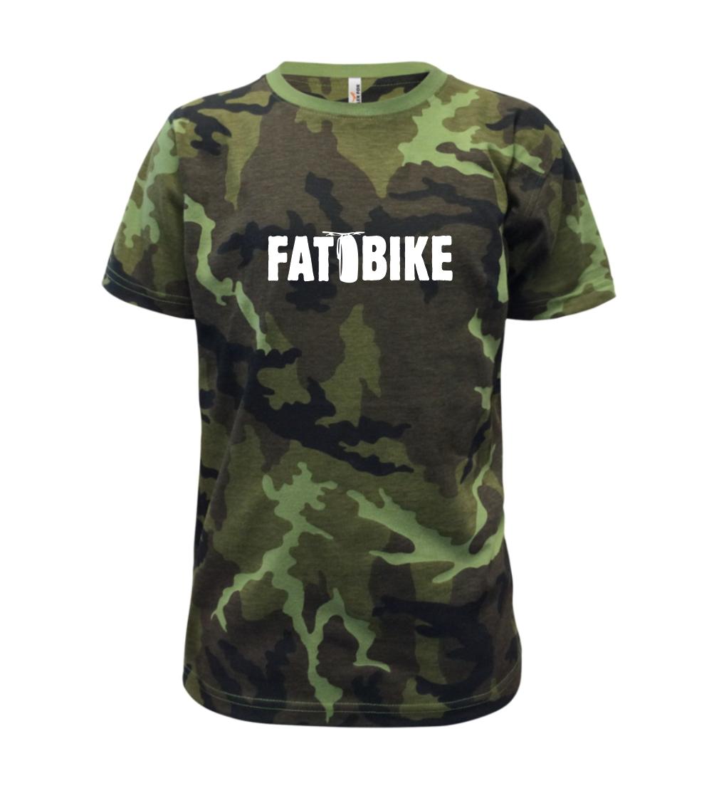 Tričko ako darček pre cyklistu - Fat bike nápis - Detské maskáčové tričko