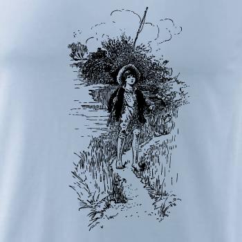 Kreslený chlapec s prútom