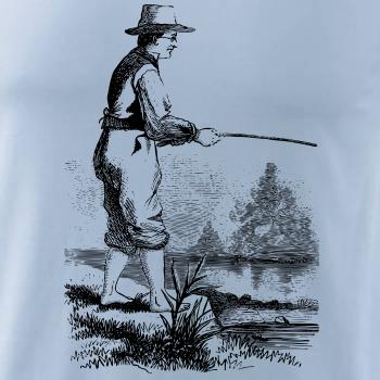 Kreslený rybár s vytiahnutými nohavicami