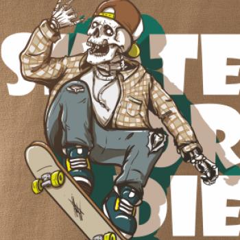 Skull riding skateboard