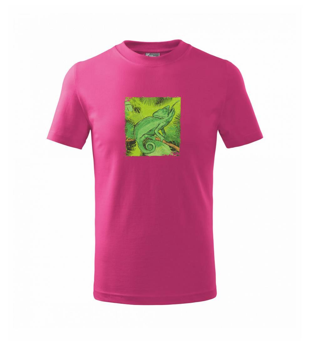 Tričká so zvieratami - Chameleon na vetve - Tričko detské bavlnené