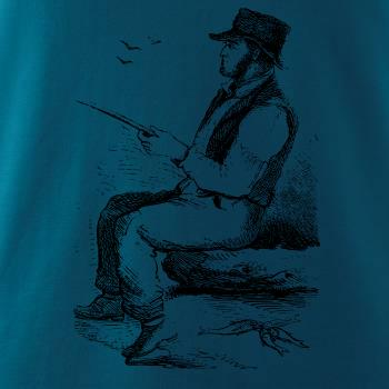 Kreslený pán s klobúkom na rybách