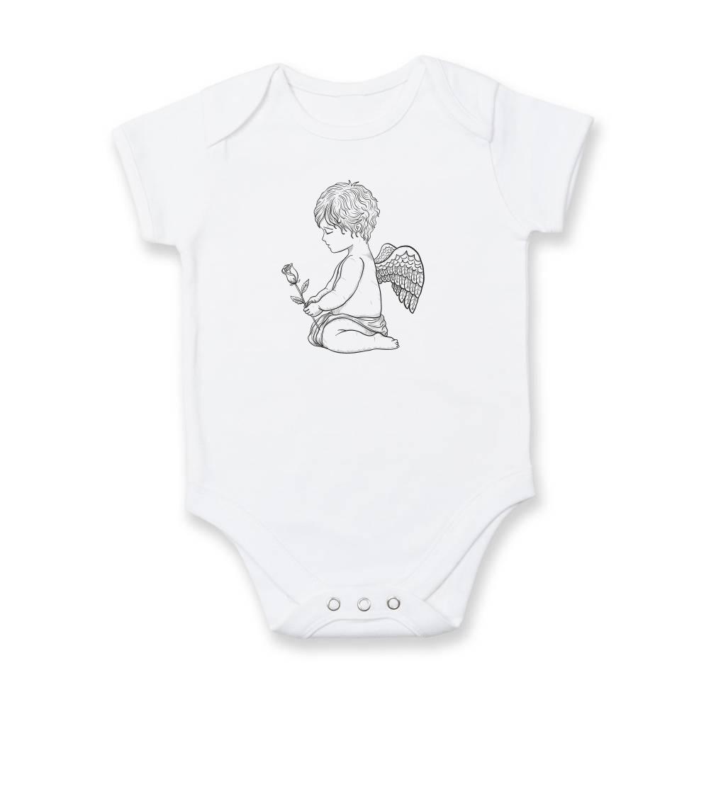 Grafické tričká - Anjel kresleny s ruží - Body dojčenské s krátkym rukávom