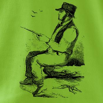 Kreslený pán s klobúkom na rybách