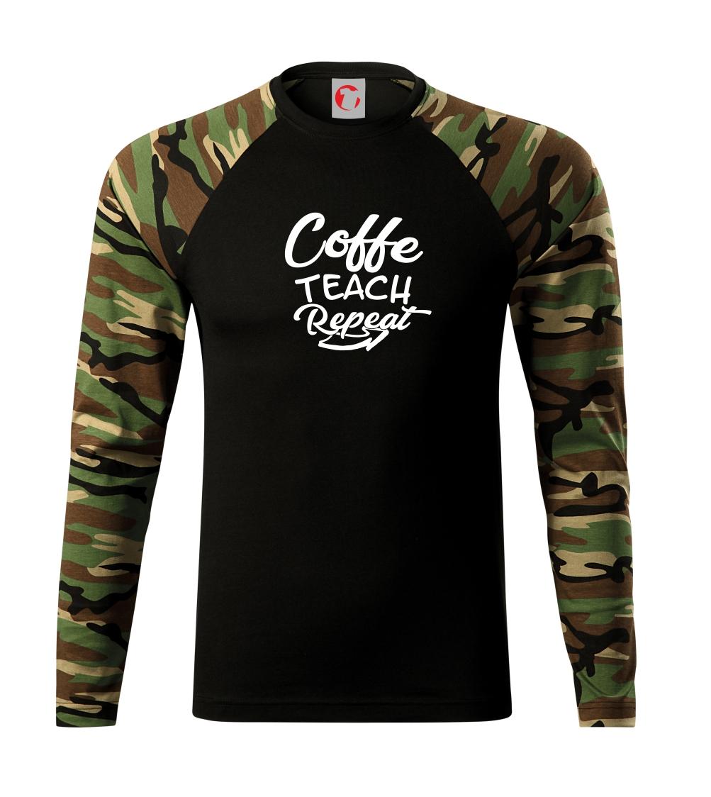 Učiteľské tričká - Coffe teach repeat - Camouflage LS