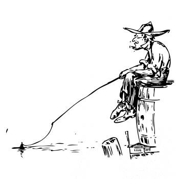 Kreslený rybár na pni Kreslený rybár na pni