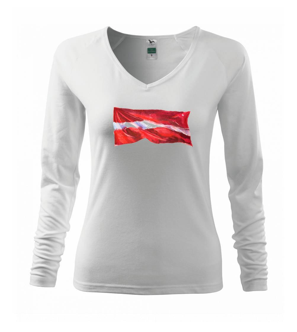 Motívy štátnych vlajok - Lotyšsko vlajka vejúca - Tričko dámske Elegance