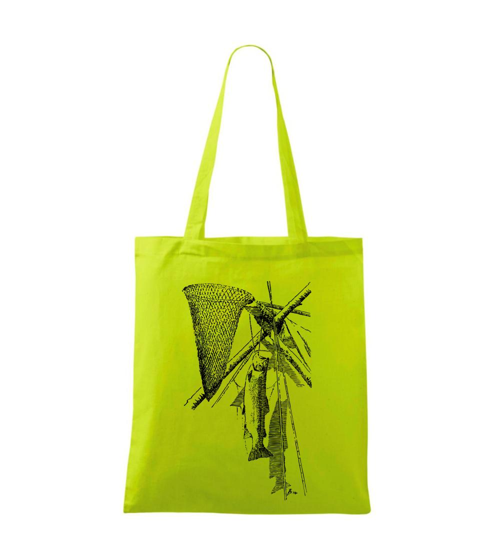 Kreslený podberák a chytená ryba