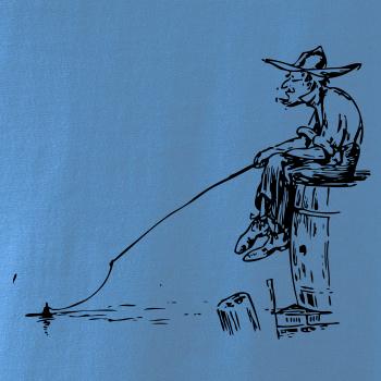 Kreslený rybár na pni