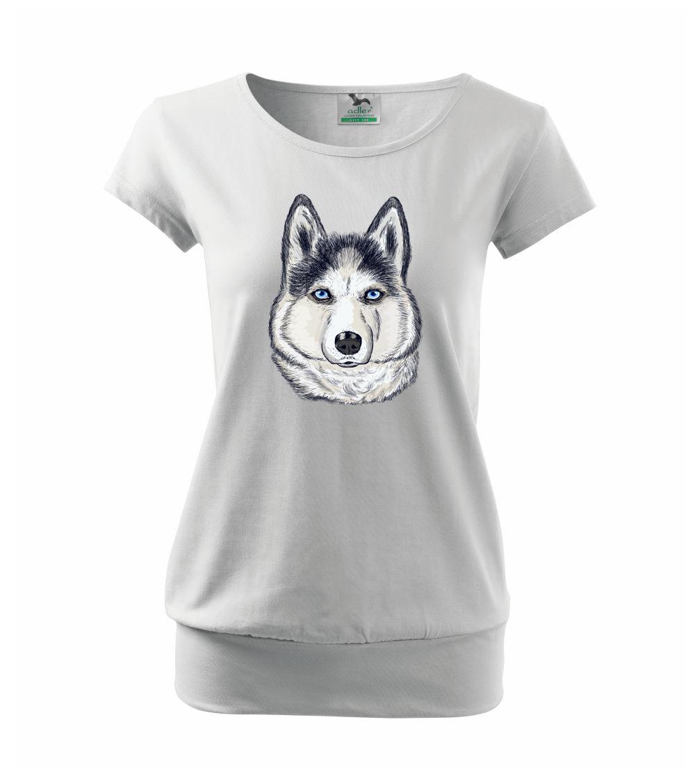 Tričká s motívom Sibírsky husky - Husky hlava - kreslený - Voľné tričko city