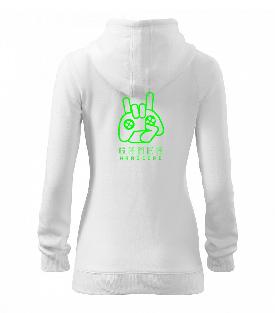 Tričká pre ajťákov - Hardcore gamer - ruka - zelená - Mikina dámska trendy zipper s kapucňou