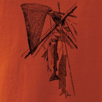 Kreslený podberák a chytená ryba