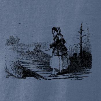 Kreslené dievča na rybách