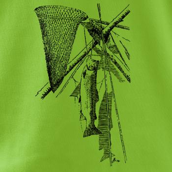 Kreslený podberák a chytená ryba