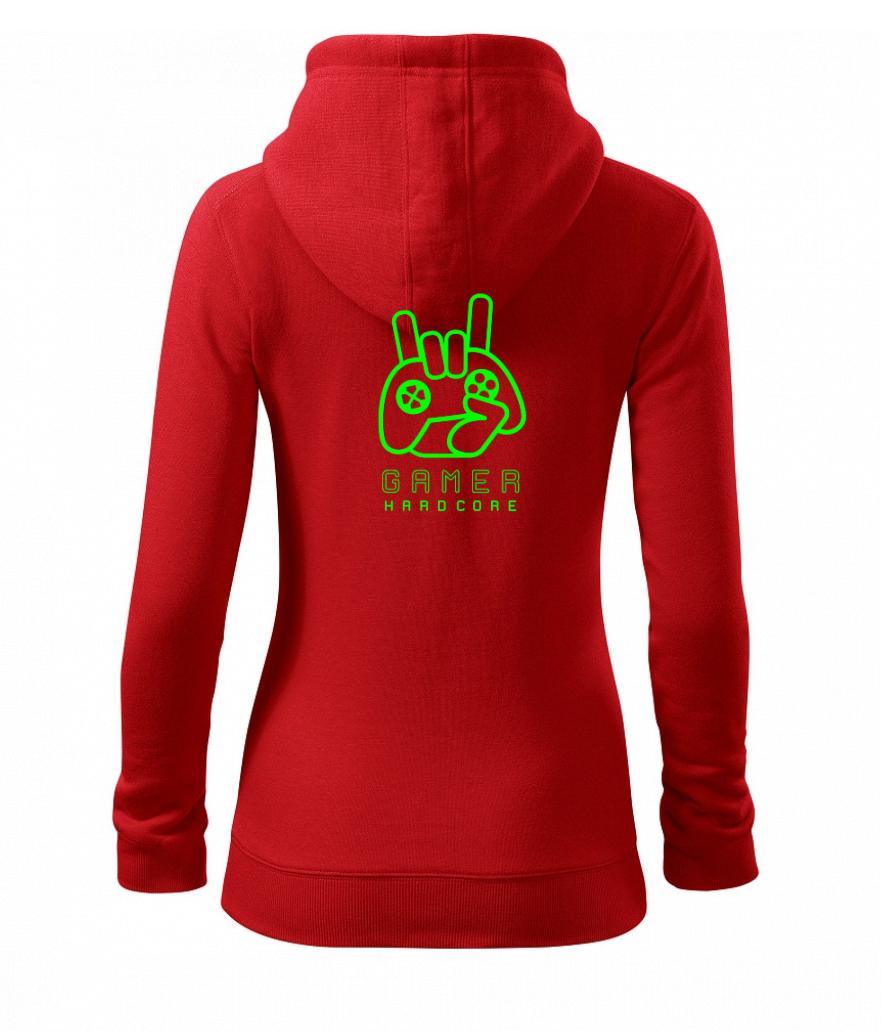 Tričká pre ajťákov - Hardcore gamer - ruka - zelená - Mikina dámska trendy zipper s kapucňou