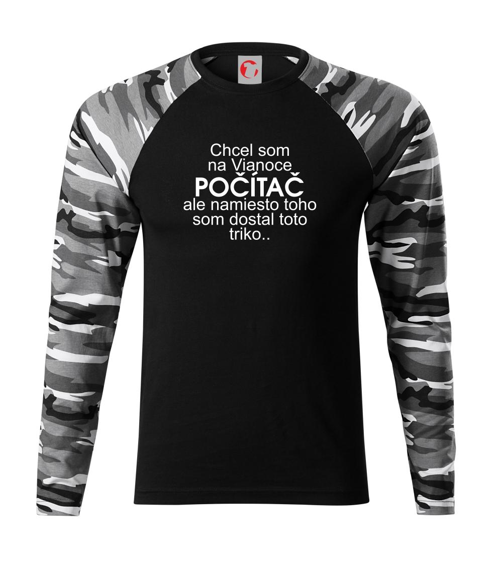 Vianočné tričká - Chcel som na Vianoce počítač - Camouflage LS