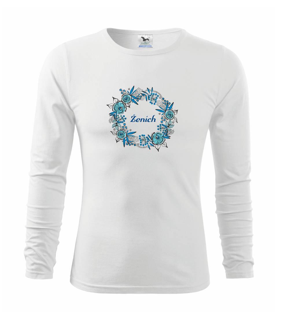 Svadobné tričká - Ženích a nevesta - kvetinový venček (Pecka design) - Tričko s dlhým rukávom FIT-T long sleeve