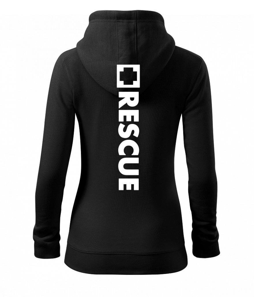 Tričká a mikiny pre záchranárov a lekárov - Kvalitné oblečenie pre zdravotníkov - Hranatý kríž - Rescue - Mikina dámska trendy zipper s kapucňou